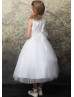 Lace Tulle Flower Girl Dress With Rhinestone Belt Lace Tulle Flower Girl Dress With Rhinestone Belt